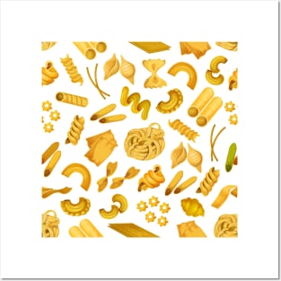 italian pasta pattern, spaghetti, penne, fusilli, rigatoni, farfalle, pasta, italy, food, italian food, background Posters and Art